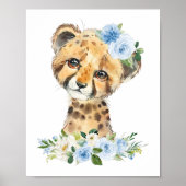 Luipaard, Safari, Jungle, Blauwe Bloemen, Jongens  Poster (Voorkant)
