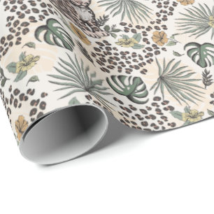 Luipaard Safari Kids Bloem Jungle Patroon Cadeaupapier