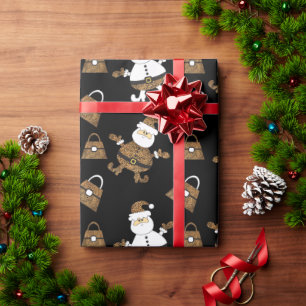 Luipaard Santa Handtas Patroon Op Zwart Cadeaupapier
