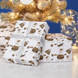 Luipaard Santa Tas Ster Patroon Op Wit Cadeaupapier