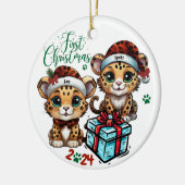 Luipaard Spot Kat Dier Print Eerste Kerst 🐾🐆 Keramisch Ornament (Links)