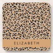 Luipaard, spuiten, bruine luipaard, Jouw naam Bier Onderzetter (Voorkant)