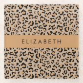 Luipaard, spuiten, bruine luipaard, Jouw naam Glazen Onderzetter (Voorkant)