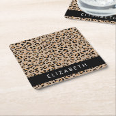 Luipaard, spuiten, bruine luipaard, Jouw naam Kartonnen Onderzetters (Schuin)