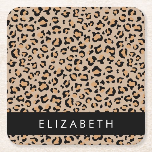 Luipaard, spuiten, bruine luipaard, Jouw naam Kartonnen Onderzetters (Voorkant)