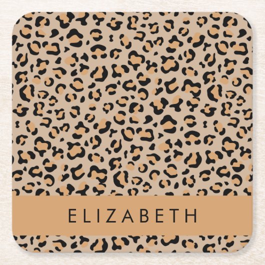 Luipaard, spuiten, bruine luipaard, Jouw naam Kartonnen Onderzetters (Voorkant)