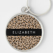 Luipaard, spuiten, bruine luipaard, Jouw naam Sleutelhanger (Voorkant)