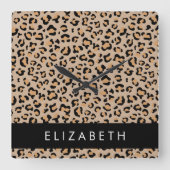 Luipaard, spuiten, bruine luipaard, Jouw naam Vierkante Klok (Voorkant)