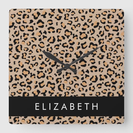 Luipaard, spuiten, bruine luipaard, Jouw naam Vierkante Klok (Voorkant)