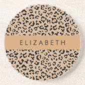 Luipaard, spuiten, bruine luipaard, Jouw naam Zandsteen Onderzetter (Voorkant)