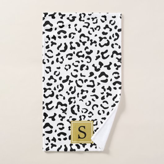 Luipaard, spuiten, zwart en wit, monogram bad handdoek (Handdoek)