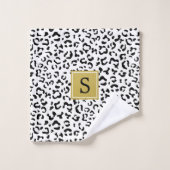 Luipaard, spuiten, zwart en wit, monogram bad handdoek (Wasdoekje)