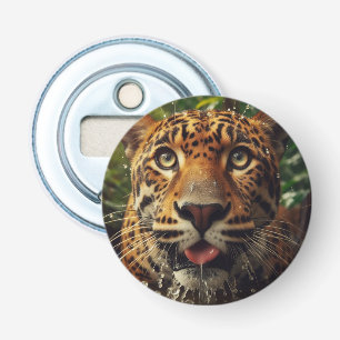 Luipaard staart terwijl hij water in Oerwoud lapt Button Flesopener