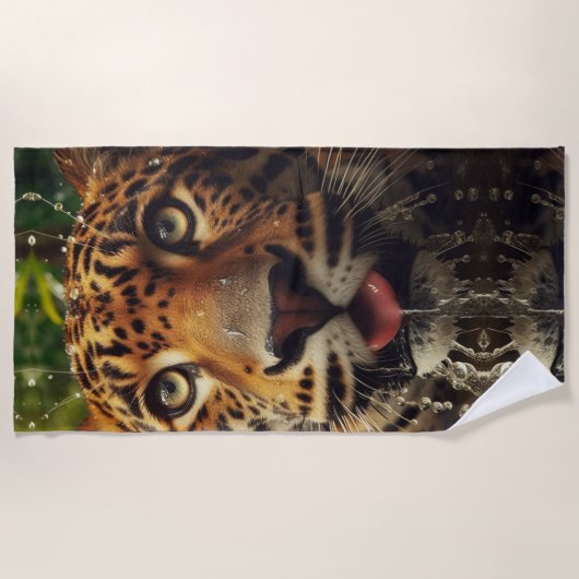 Luipaard staart terwijl hij water in Oerwoud lapt Strandlaken (Voorkant)