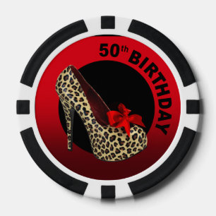 Luipaard Stiletto 50ste verjaardag rood zwart Poker Chips