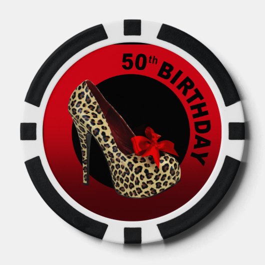 Luipaard Stiletto 50ste verjaardag rood zwart Poker Chips (Voorkant)