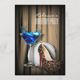 luipaard stiletto's blauwe martini cocktailparty kaart