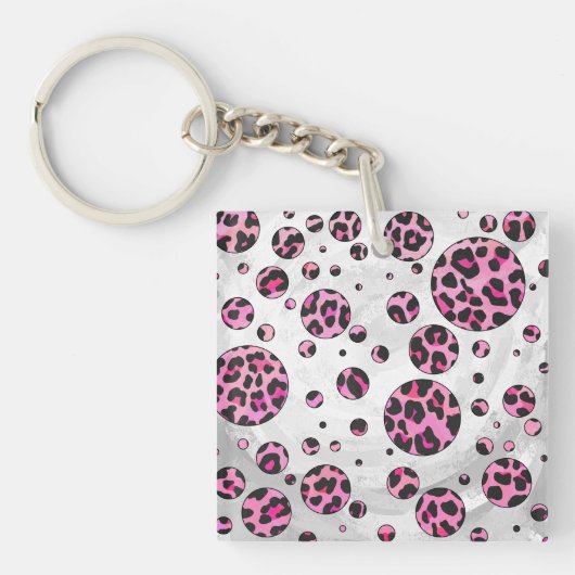 Luipaard Stippen Zwart en Roze Print Sleutelhanger (Voorkant)
