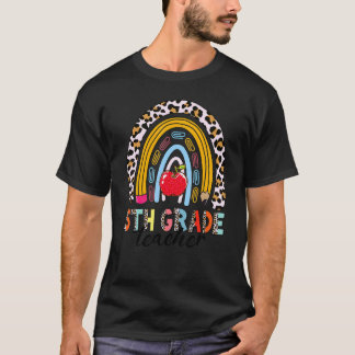 Luipaard Terug naar school Regenboog 5e klas leraa T-shirt