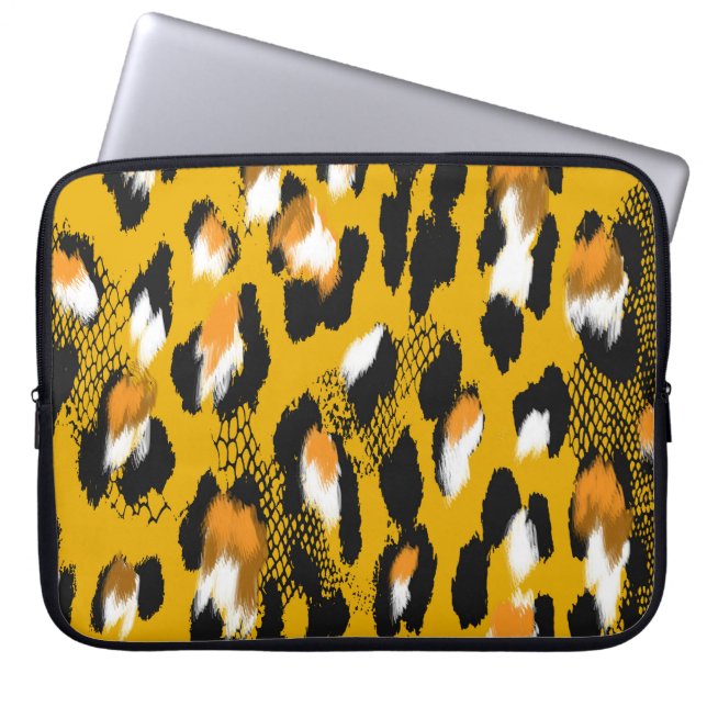Luipaard Textuur Dier Print Achtergrond Laptop Sleeve (Voorkant)