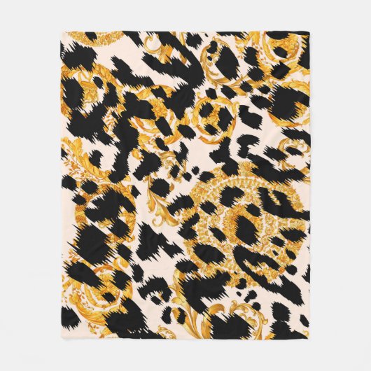 Luipaard textuur: goud barok patroon. fleece deken (Voorkant)