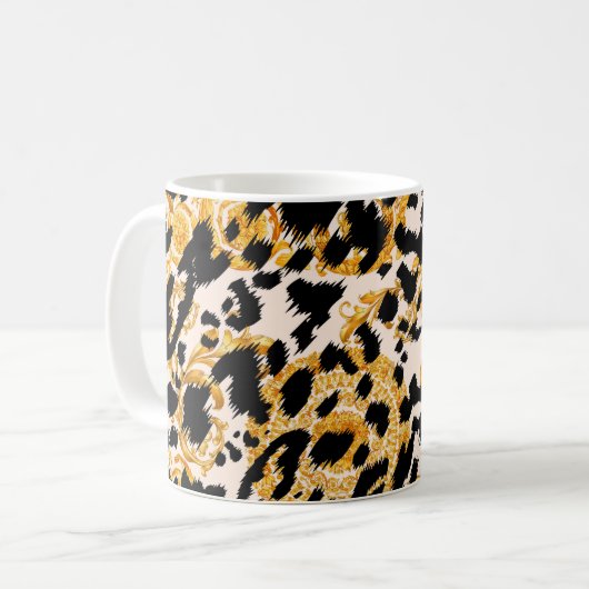 Luipaard textuur: goud barok patroon. koffiemok (Voorkant links)