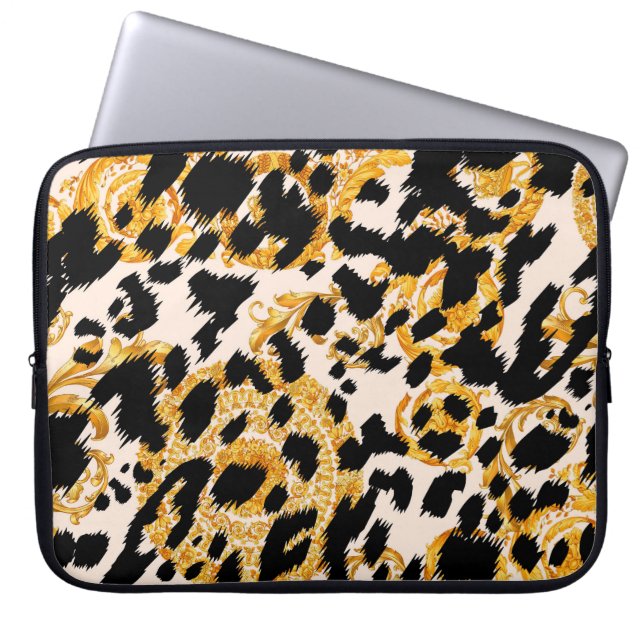 Luipaard textuur: goud barok patroon. laptop sleeve (Voorkant)