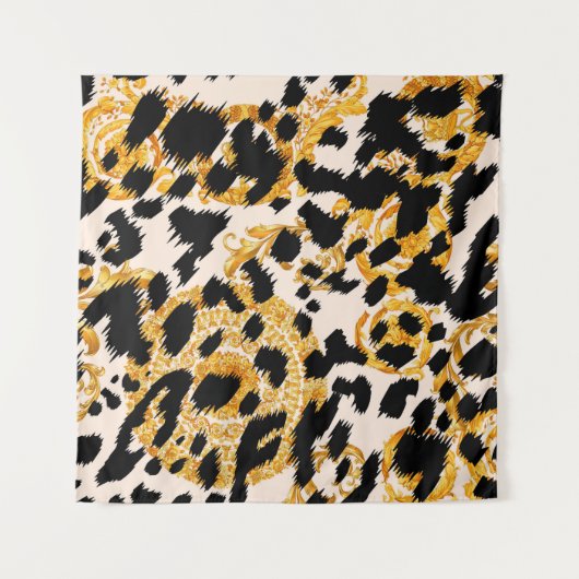 Luipaard textuur: goud barok patroon. wandkleed (Voorkant)