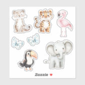 Luipaard Tijger Flamingo Olifant Toekan Vlinders Sticker (Vel)