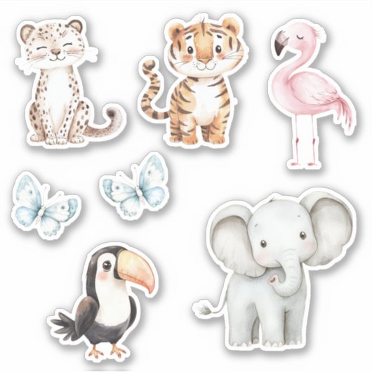 Luipaard Tijger Flamingo Olifant Toekan Vlinders Sticker (Voorkant)