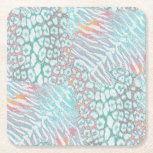 Luipaard ,tijger, huid, gevlekt, gestreept, Turquo Kartonnen Onderzetters