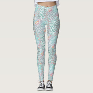 luipaard, tijger, huid, gevlekt, gestreept, Turquo Leggings