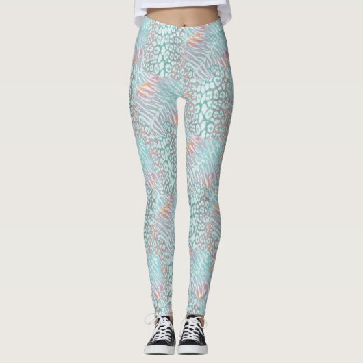 luipaard, tijger, huid, gevlekt, gestreept, Turquo Leggings (Voorkant)
