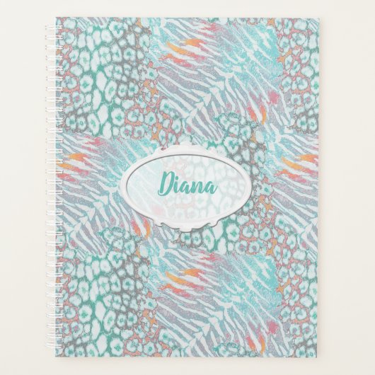 luipaard, tijger, huid, gevlekt, gestreept, Turquo Planner (Voorkant)