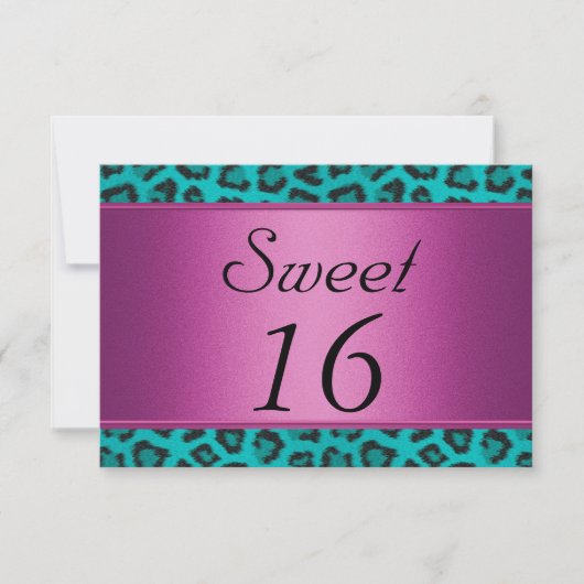 Luipaard Turquoise Roze Sweet 16 Kaart (Voorkant)