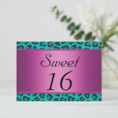 Luipaard Turquoise Roze Sweet 16 Kaart (Staand voorkant)