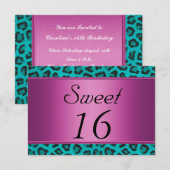 Luipaard Turquoise Roze Sweet 16 Kaart (Voorkant / Achterkant)