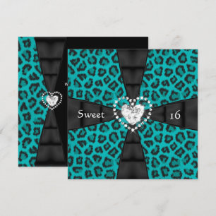Luipaard Turquoise Sweet 16 Zestiende Verjaardagsf Kaart
