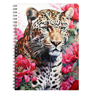 Luipaard Tussen Roze Pioenbloemen Notitieboek Dagb