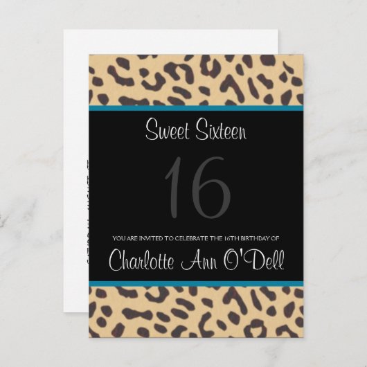 luipaard; uitnodiging voor verjaardag (Voorkant / Achterkant)