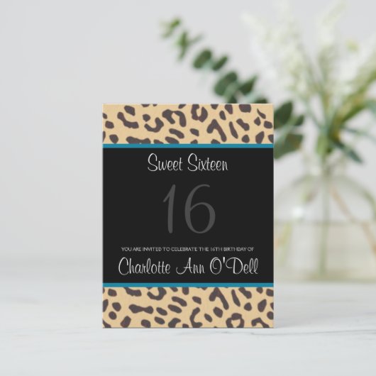 luipaard; uitnodiging voor verjaardag briefkaart (Staand voorkant)