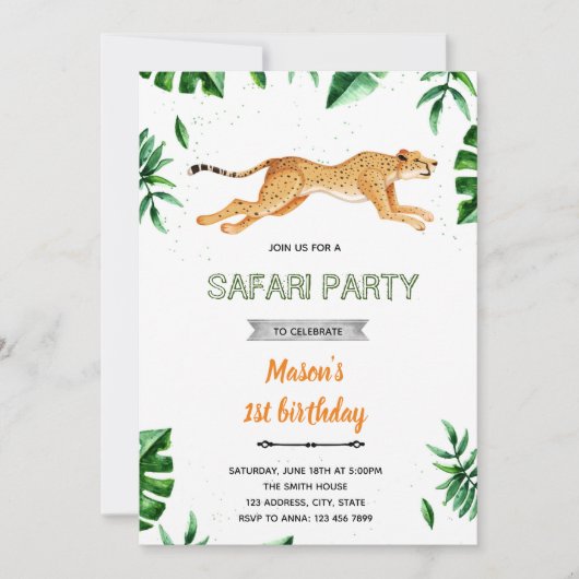 Luipaard verjaardagsthema kaart (Voorkant)