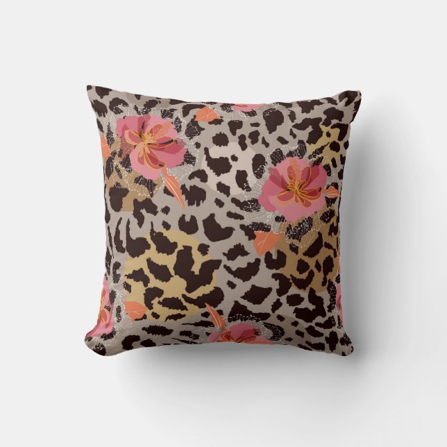 Luipaard Vintage Retro Chic Dubbelzijdig Roze Kussen (Voorkant)