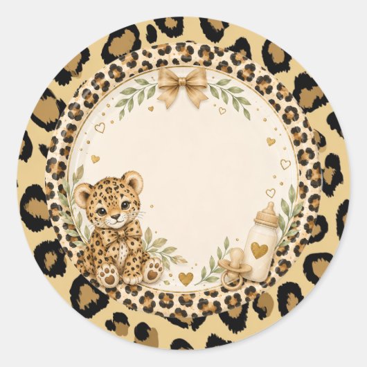 Luipaard voor babyshower ronde sticker (Voorkant)