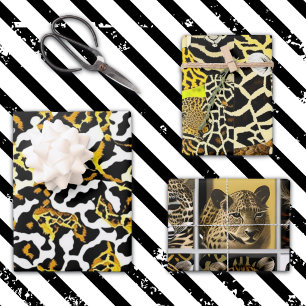 Luipaard, Zebra en Giraffe Bont Print Patroon Inpakpapier Vel