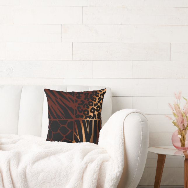 Luipaard, Zebra, Giraffe, Tiger African Print Kussen (Bank)