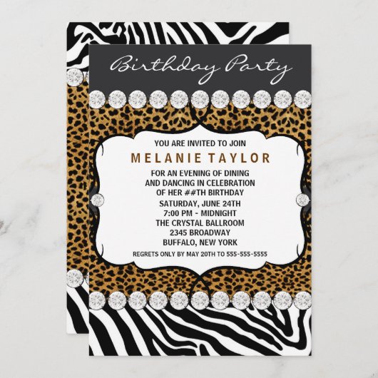 Luipaard Zebra Verjaardagsfeestje Kaart (Voorkant / Achterkant)