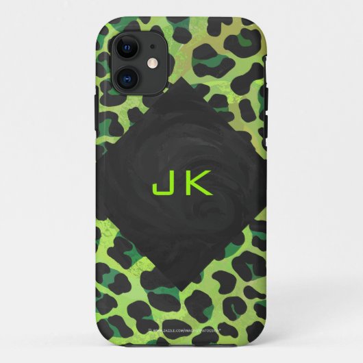 Luipaard Zwart en Groen met Monogram Case-Mate iPhone Case (Achterkant)