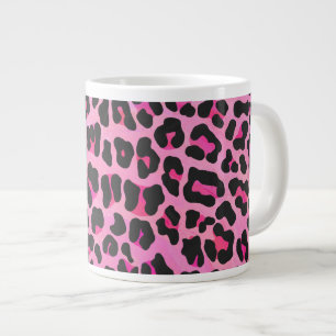 Luipaard Zwart en Heet Roze Print Grote Koffiekop