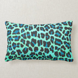 Luipaard Zwart en Teal Print Kussen